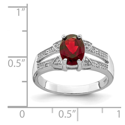 Sterlingsilber Rhodiniert Granat & Diamant Ring