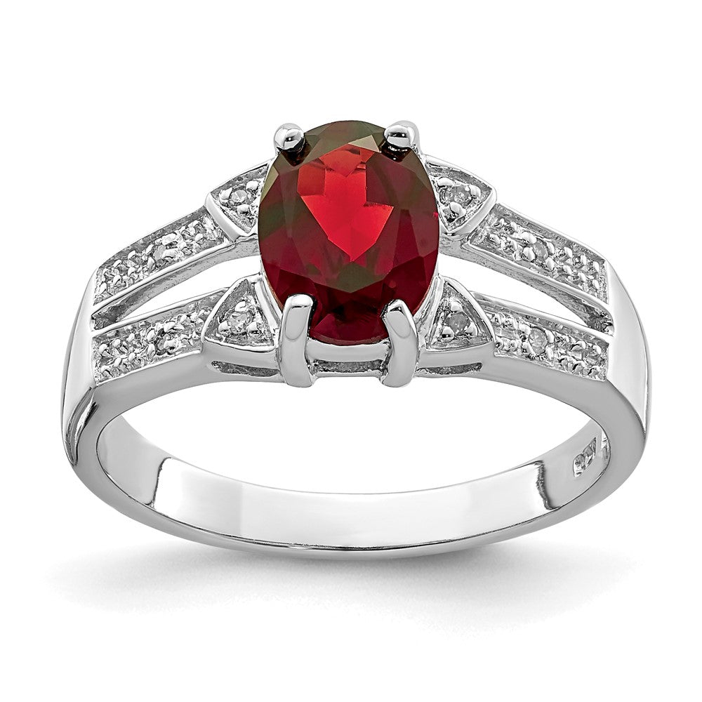 Sterlingsilber Rhodiniert Granat & Diamant Ring