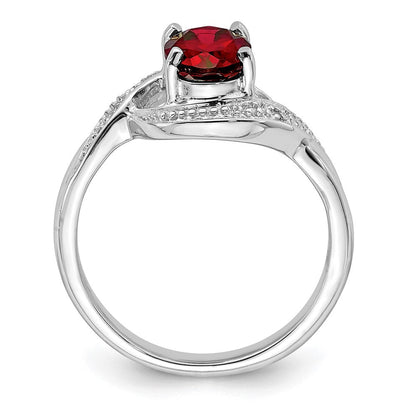 Sterlingsilber Rhodiniert Granat & Diamant Ring