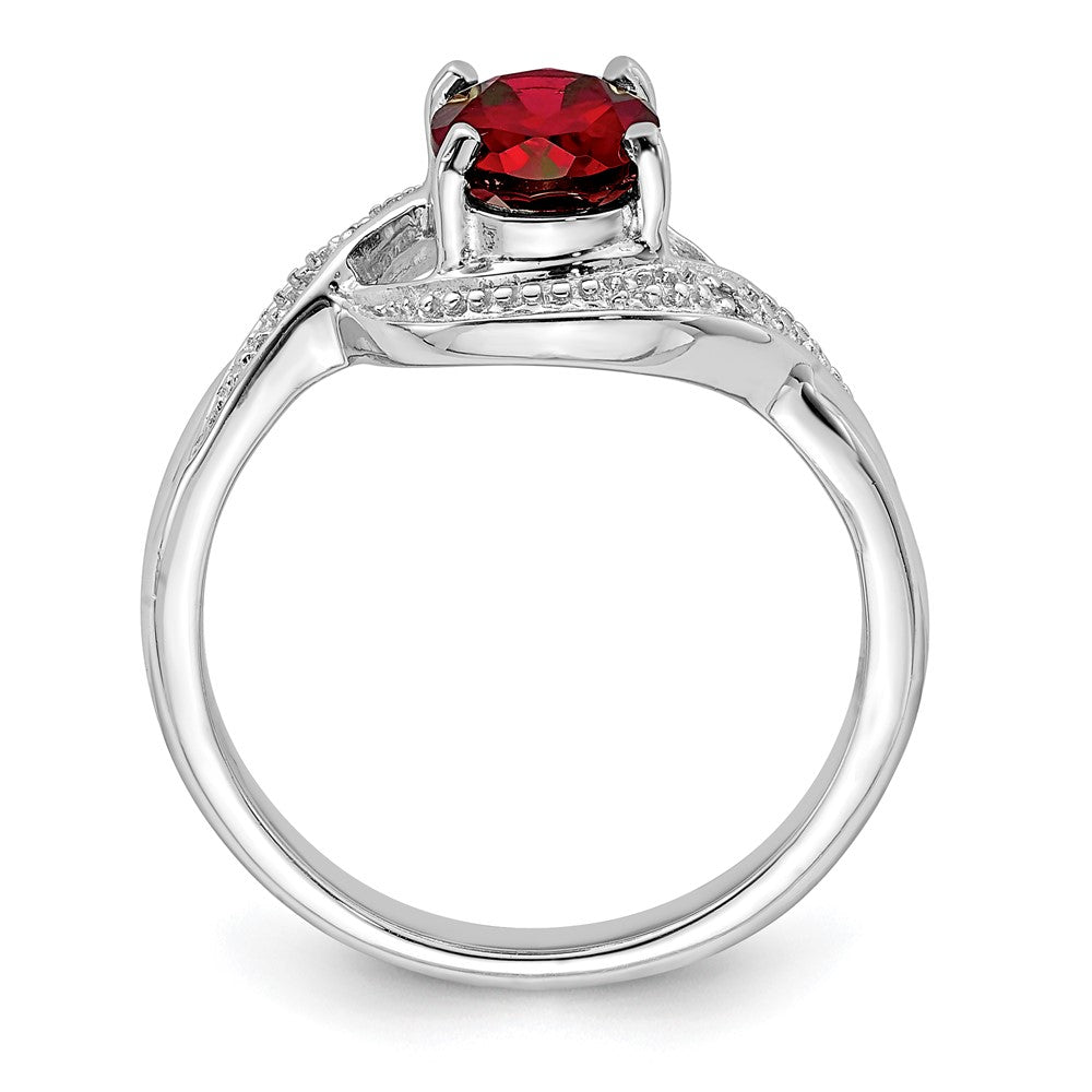 Sterlingsilber Rhodiniert Granat & Diamant Ring
