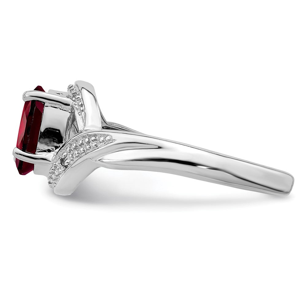 Sterlingsilber Rhodiniert Granat & Diamant Ring