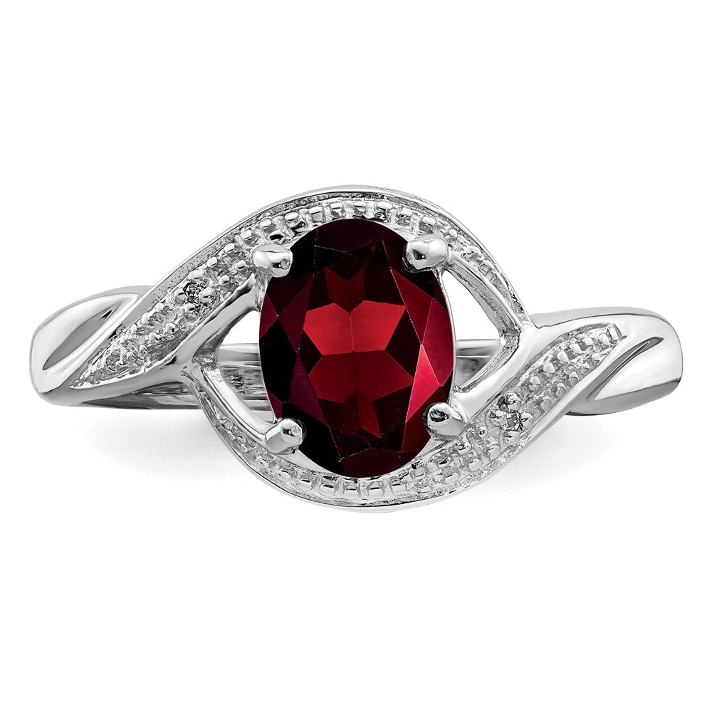 Sterlingsilber Rhodiniert Granat & Diamant Ring