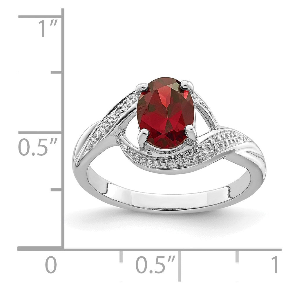 Sterlingsilber Rhodiniert Granat & Diamant Ring