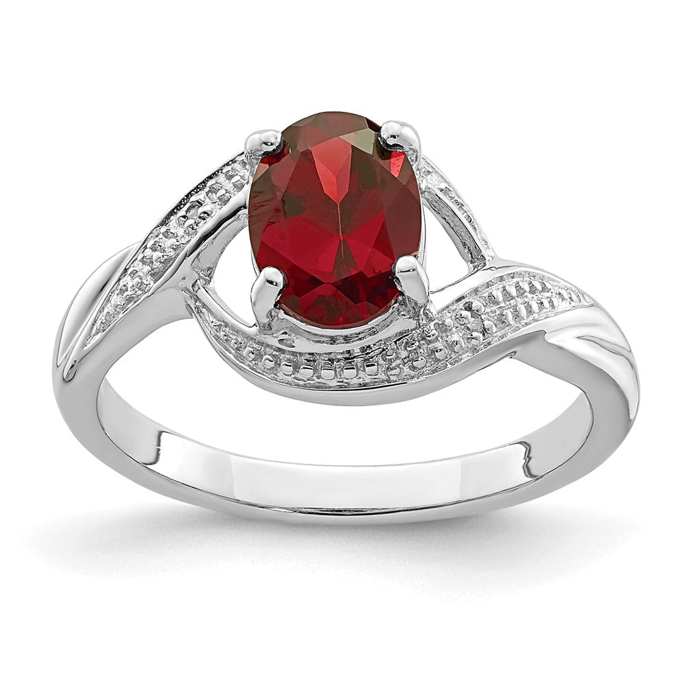 Sterlingsilber Rhodiniert Granat & Diamant Ring