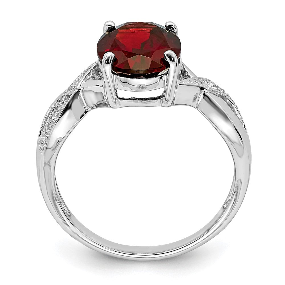 Sterlingsilber Rhodiniert Granat & Diamant Ring