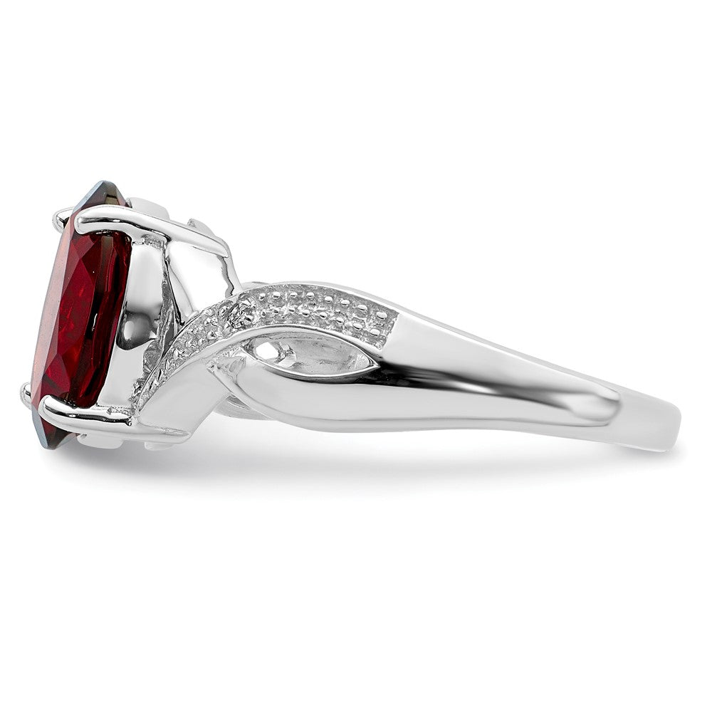 Sterlingsilber Rhodiniert Granat & Diamant Ring