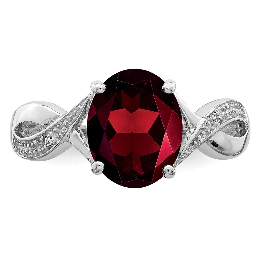 Sterlingsilber Rhodiniert Granat & Diamant Ring
