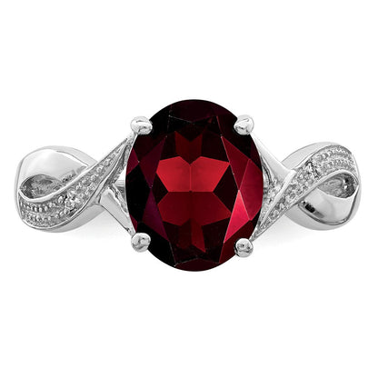 Sterlingsilber Rhodiniert Granat & Diamant Ring