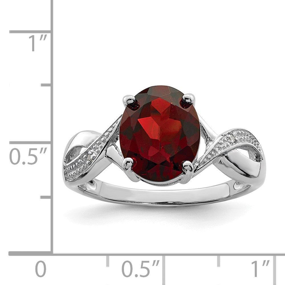 Sterlingsilber Rhodiniert Granat & Diamant Ring