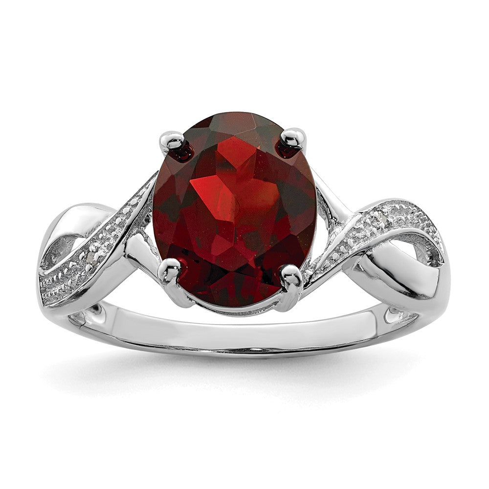 Sterlingsilber Rhodiniert Granat & Diamant Ring