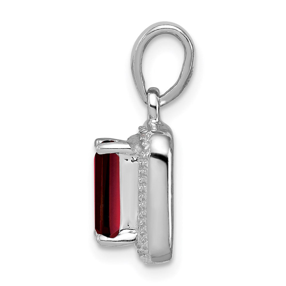 Sterlingsilber Rhodium Smaragd-cut Granat & Diamant Anhänger