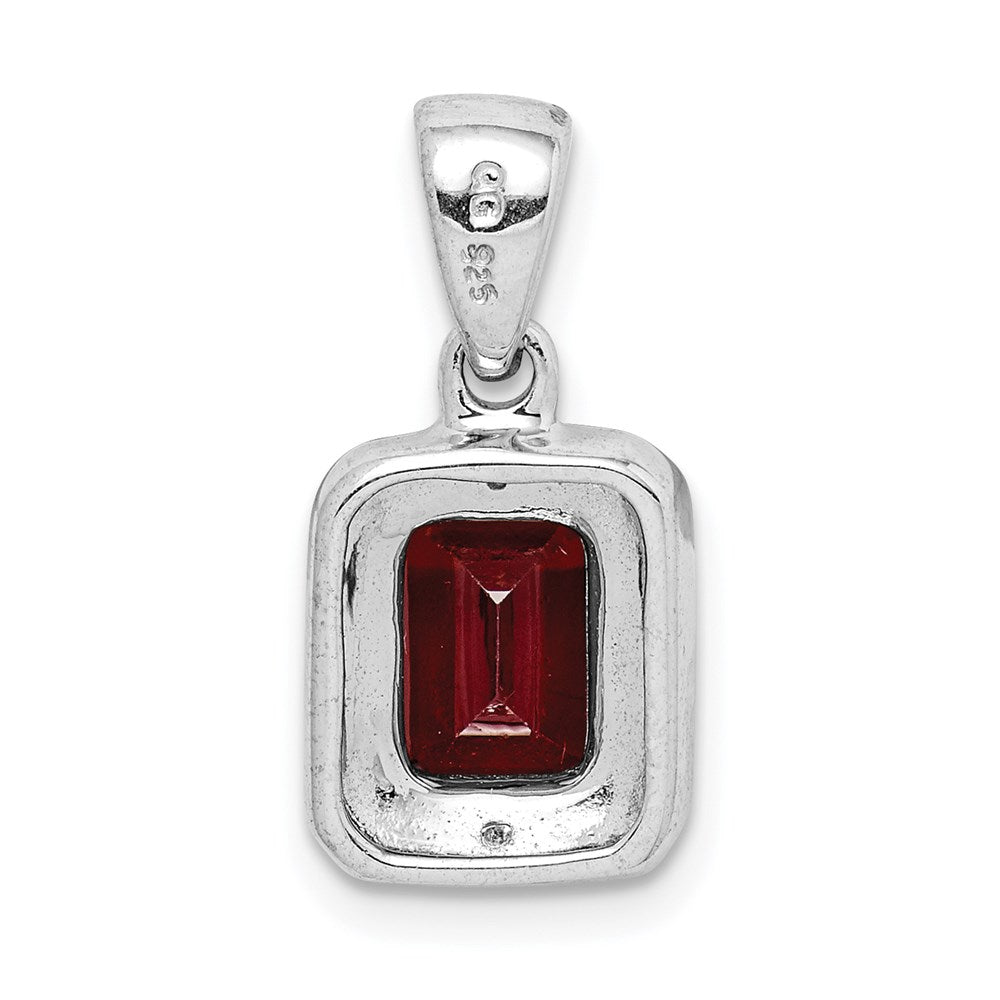 Sterlingsilber Rhodium Smaragd-cut Granat & Diamant Anhänger