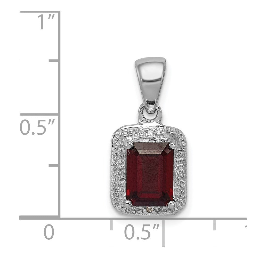 Sterlingsilber Rhodium Smaragd-cut Granat & Diamant Anhänger
