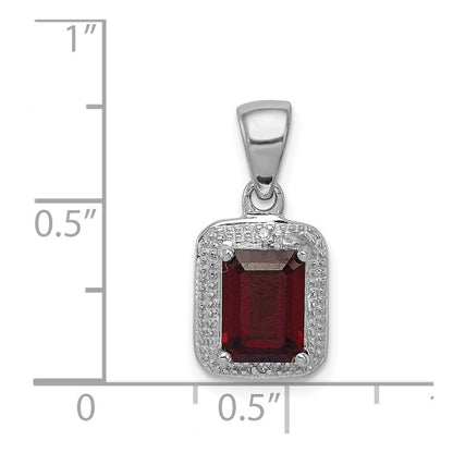 Sterlingsilber Rhodium Smaragd-cut Granat & Diamant Anhänger