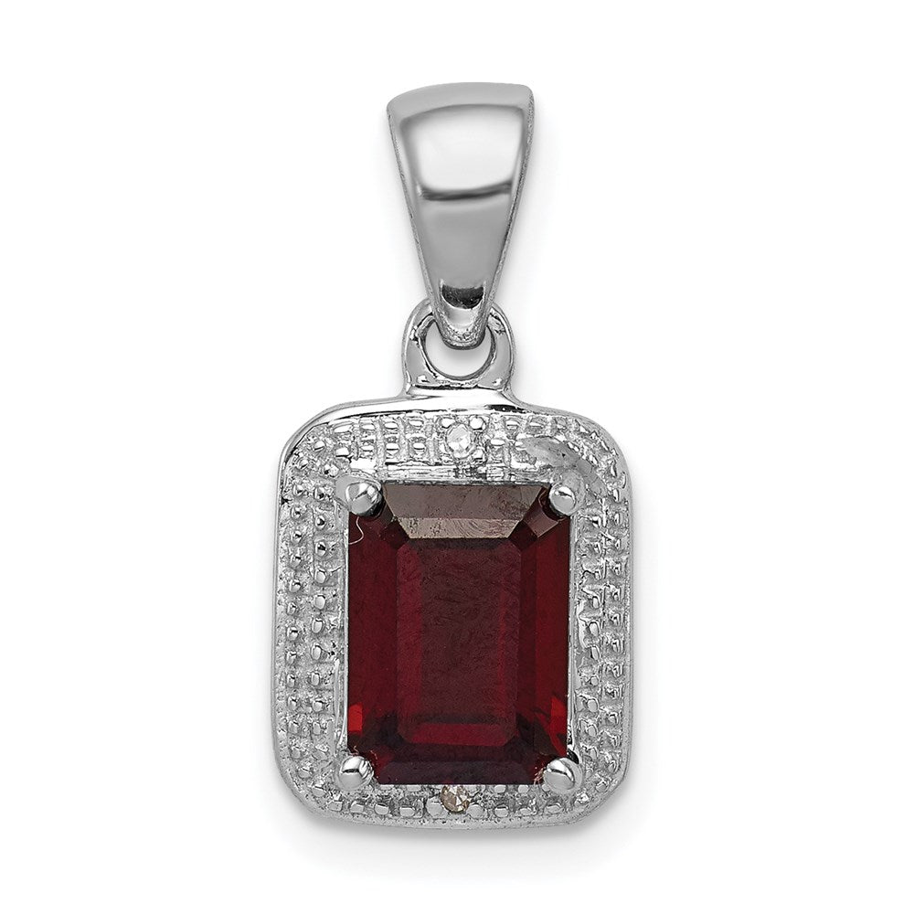 Sterlingsilber Rhodium Smaragd-cut Granat & Diamant Anhänger