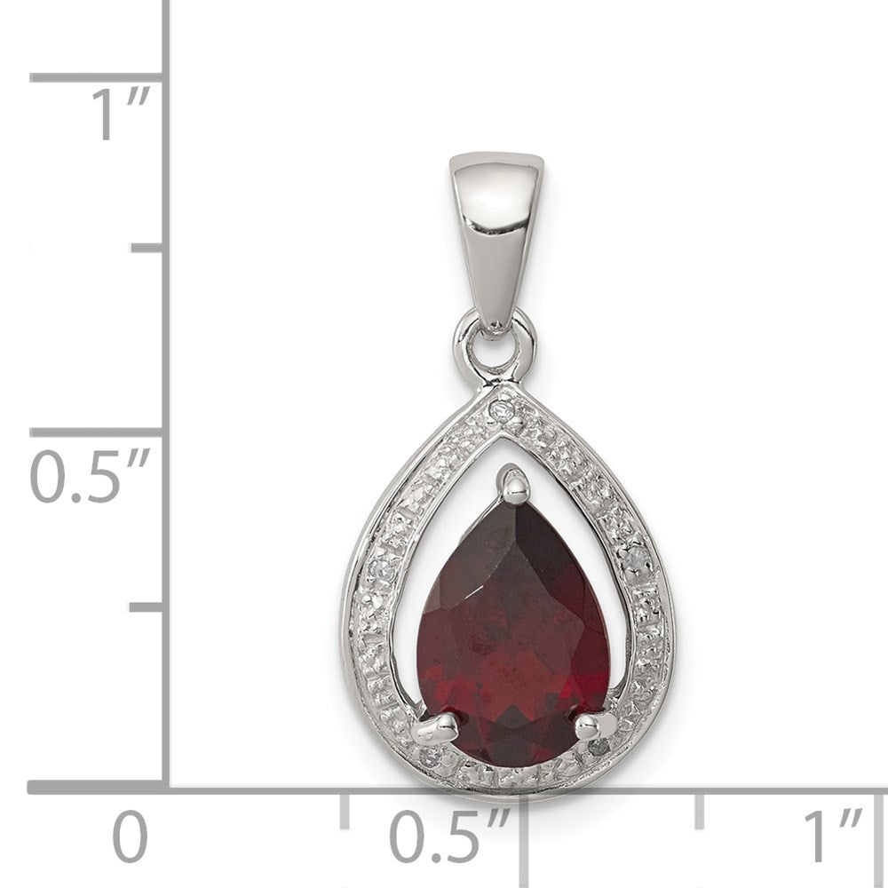 Sterlingsilber Rhodium Granat & Diamant Anhänger