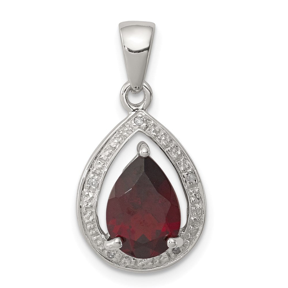 Sterlingsilber Rhodium Granat & Diamant Anhänger