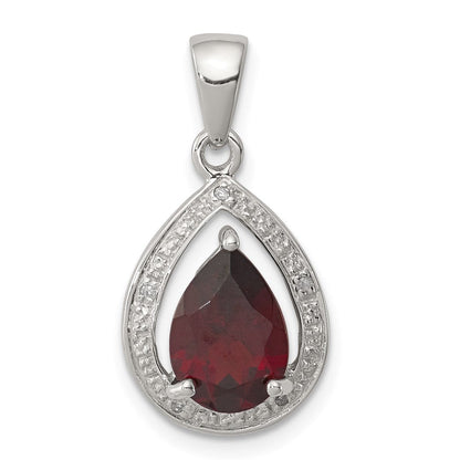 Sterlingsilber Rhodium Granat & Diamant Anhänger
