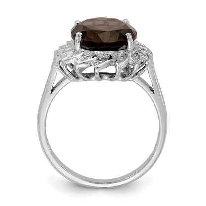 Sterlingsilber Rhodium Rauch Quarz & Diamant Ring