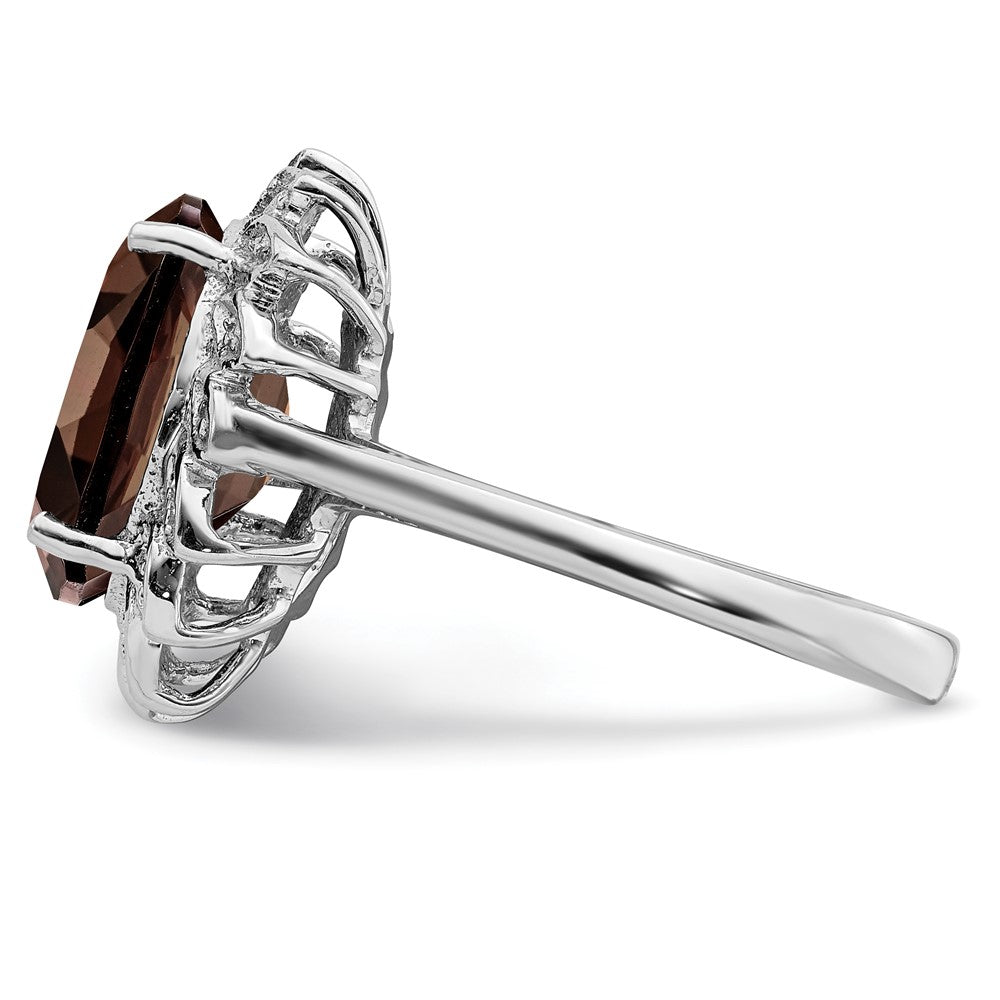 Sterlingsilber Rhodium Rauch Quarz & Diamant Ring