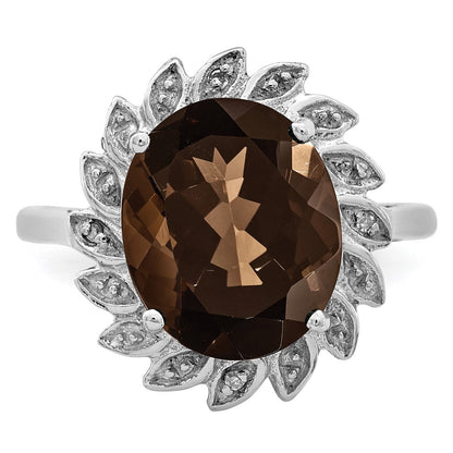 Sterlingsilber Rhodium Rauch Quarz & Diamant Ring