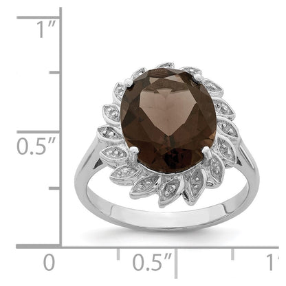 Sterlingsilber Rhodium Rauch Quarz & Diamant Ring