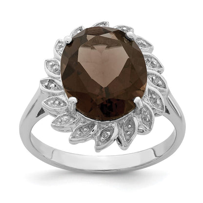 Sterlingsilber Rhodium Rauch Quarz & Diamant Ring