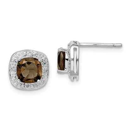 Sterlingsilber Rhodiniert Rauch Quarz und Diamant Ohrstecker