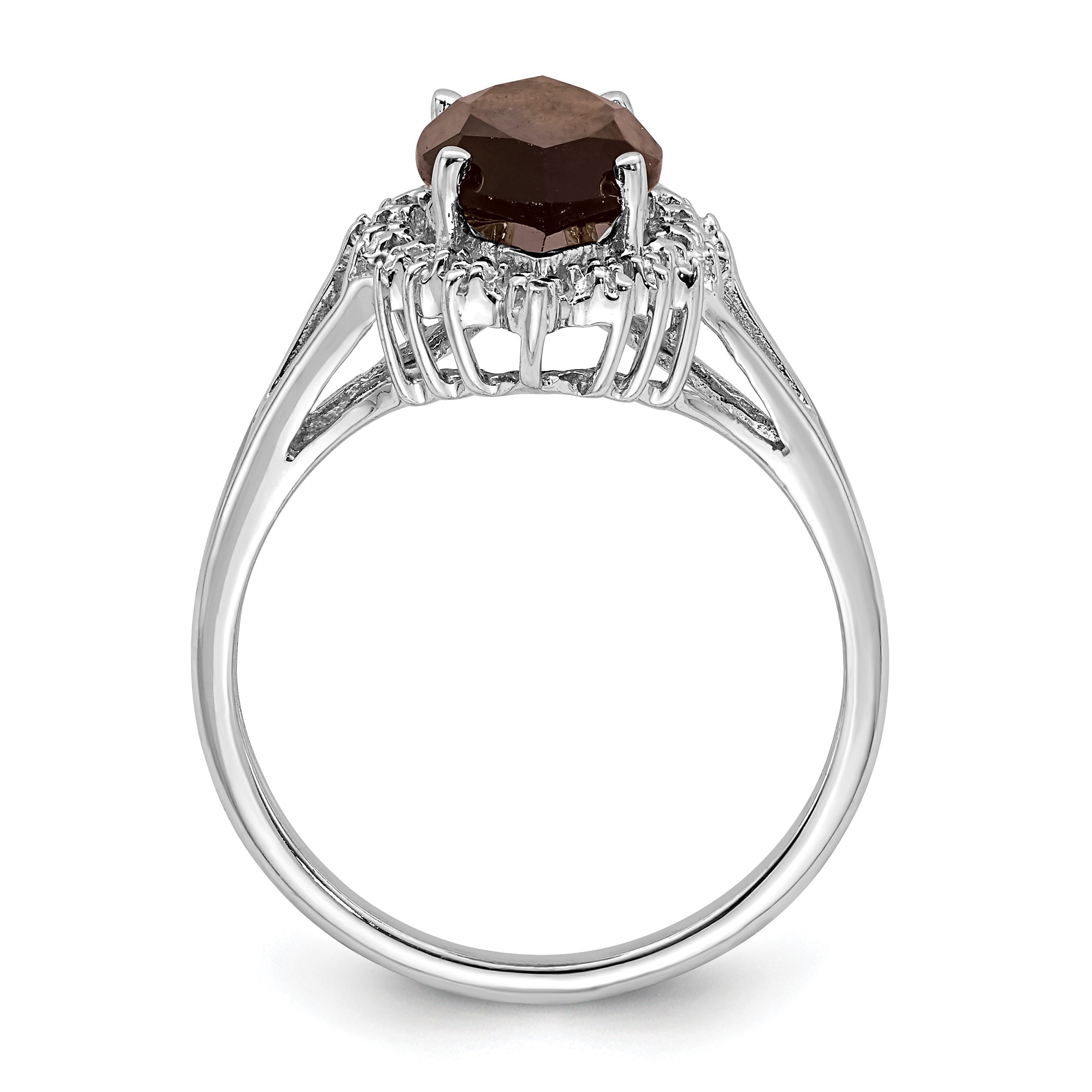 Sterlingsilber Rhodium Rauch Quarz Diamant Ring