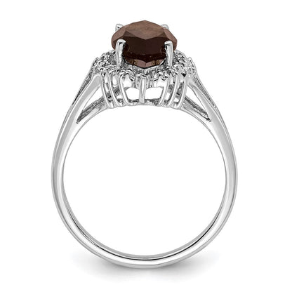 Sterlingsilber Rhodium Rauch Quarz Diamant Ring