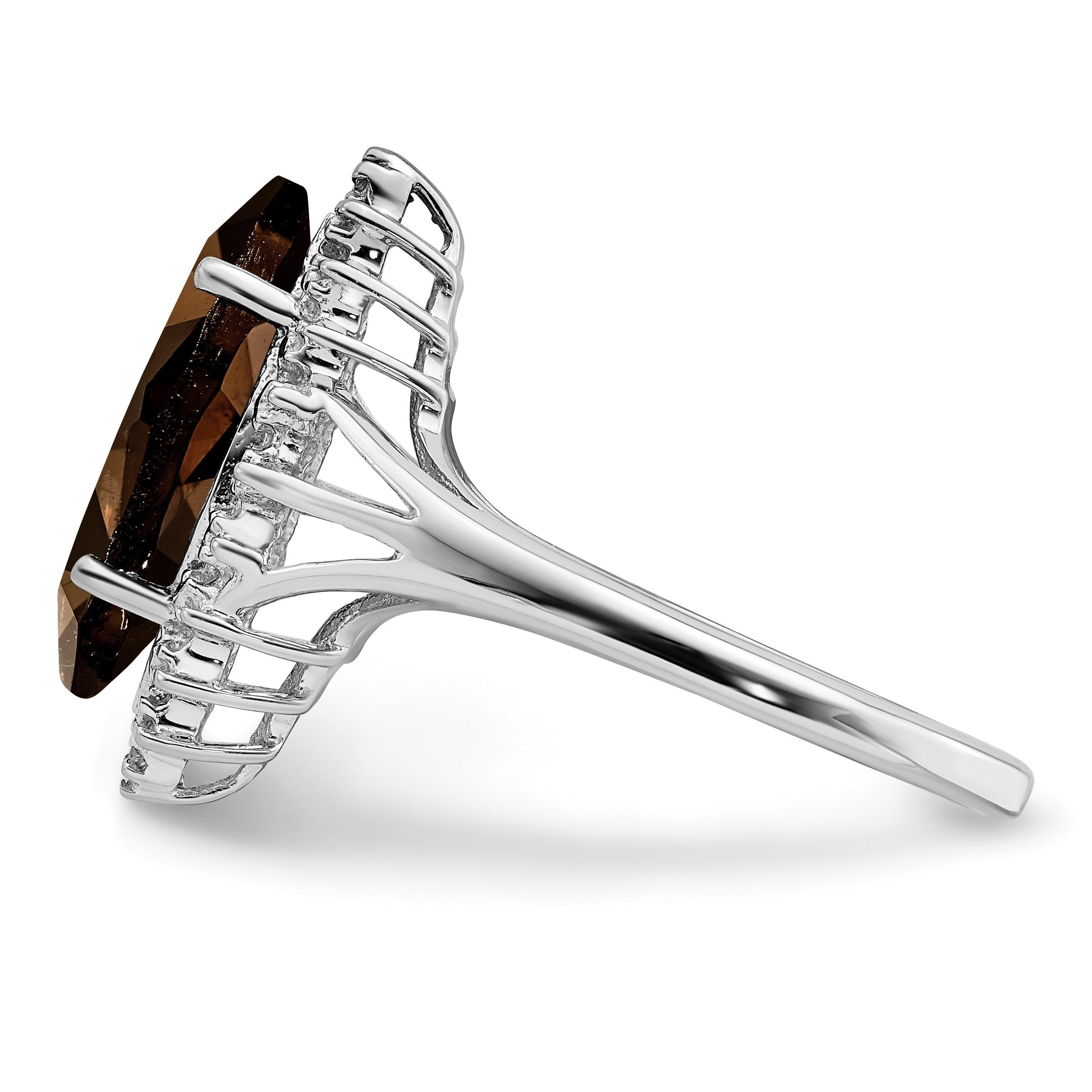 Sterlingsilber Rhodium Rauch Quarz Diamant Ring