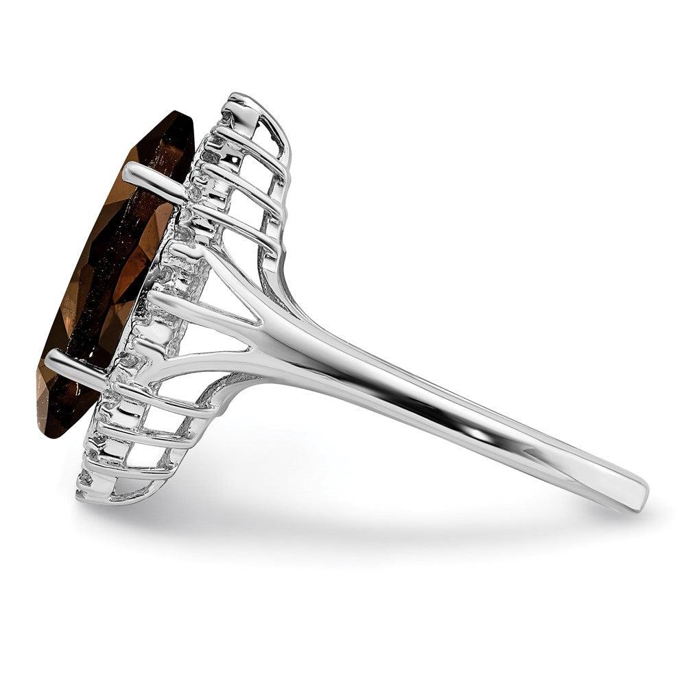 Sterlingsilber Rhodium Rauch Quarz Diamant Ring