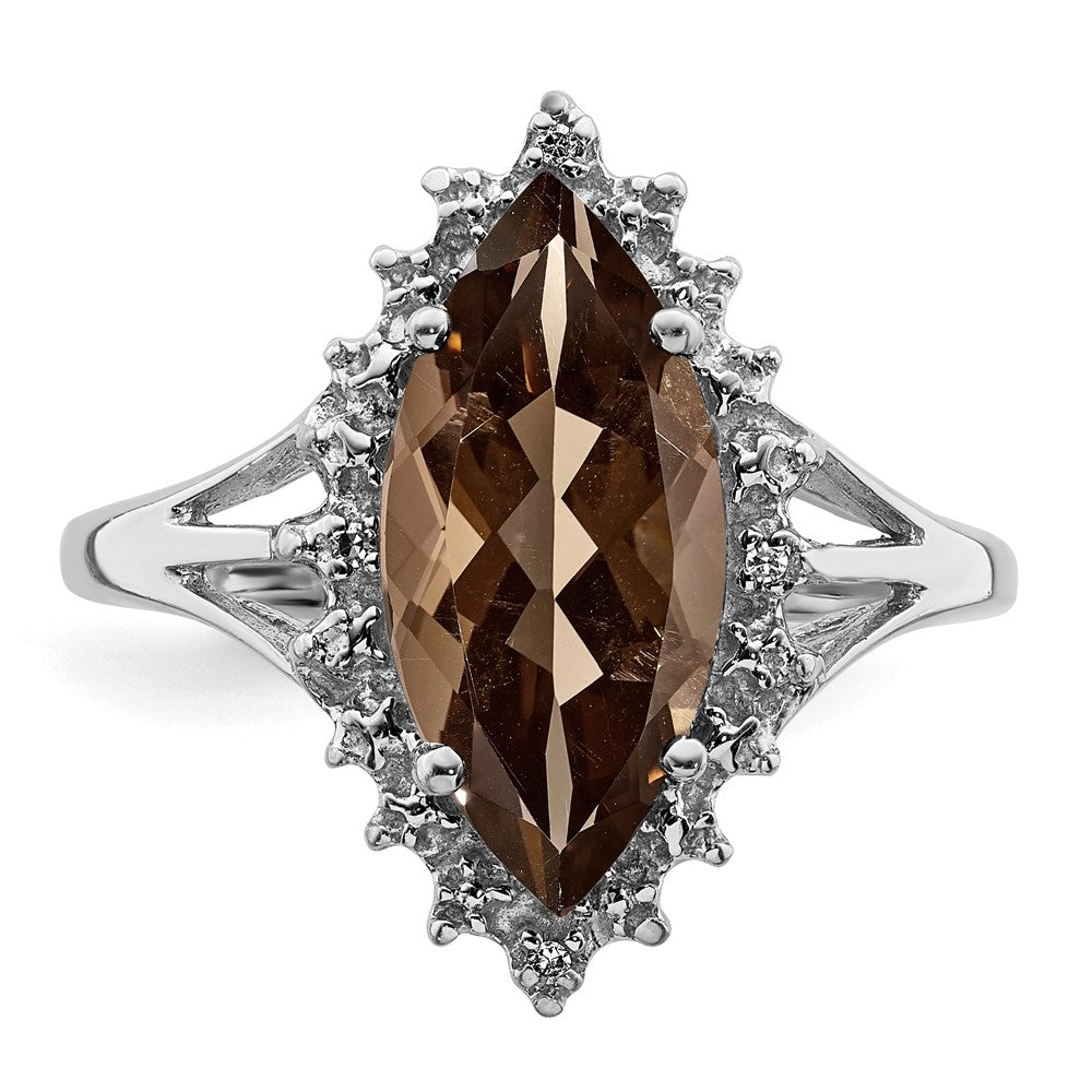 Sterlingsilber Rhodium Rauch Quarz Diamant Ring