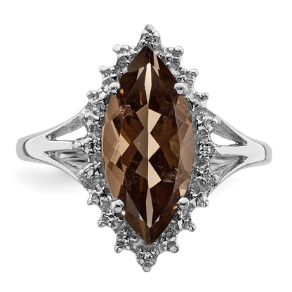 Sterlingsilber Rhodium Rauch Quarz Diamant Ring