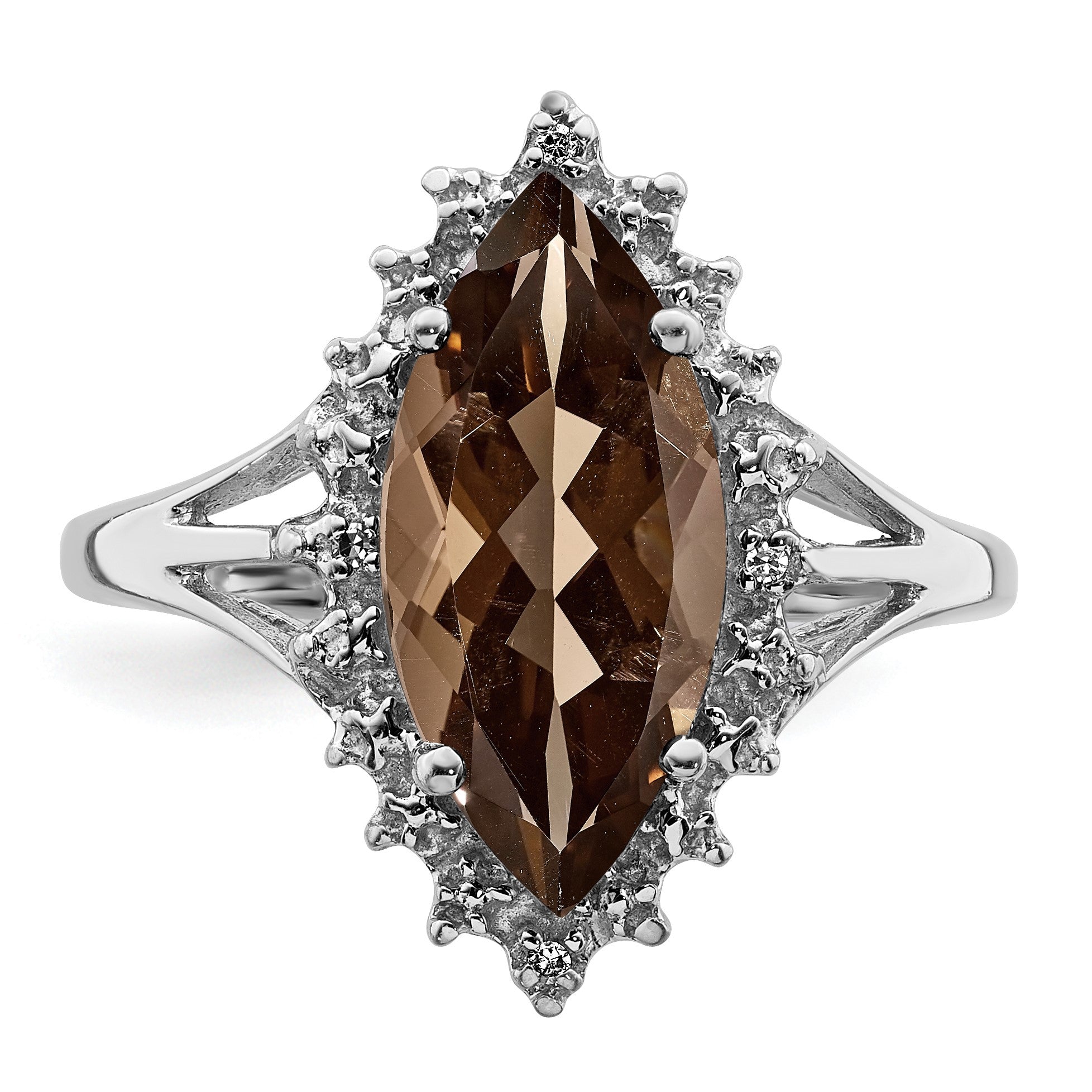 Sterlingsilber Rhodium Rauch Quarz Diamant Ring