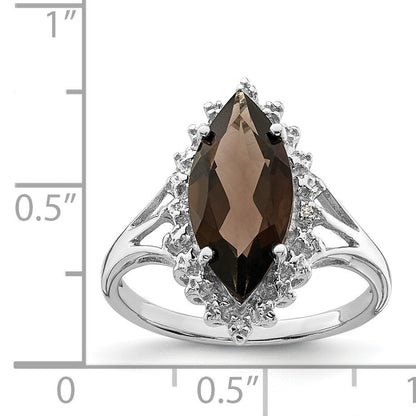 Sterlingsilber Rhodium Rauch Quarz Diamant Ring
