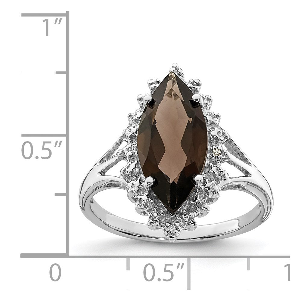 Sterlingsilber Rhodium Rauch Quarz Diamant Ring