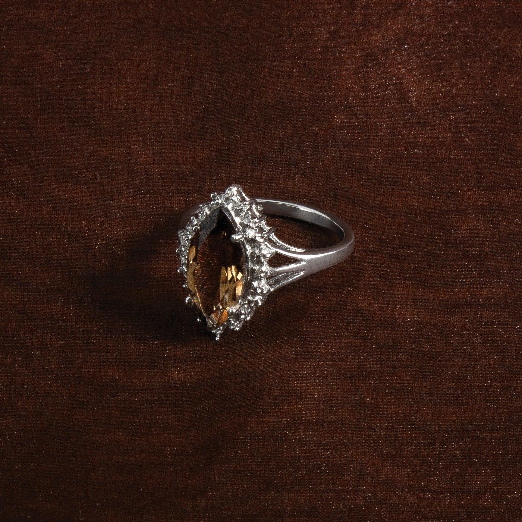 Sterlingsilber Rhodium Rauch Quarz Diamant Ring