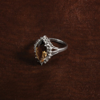 Sterlingsilber Rhodium Rauch Quarz Diamant Ring