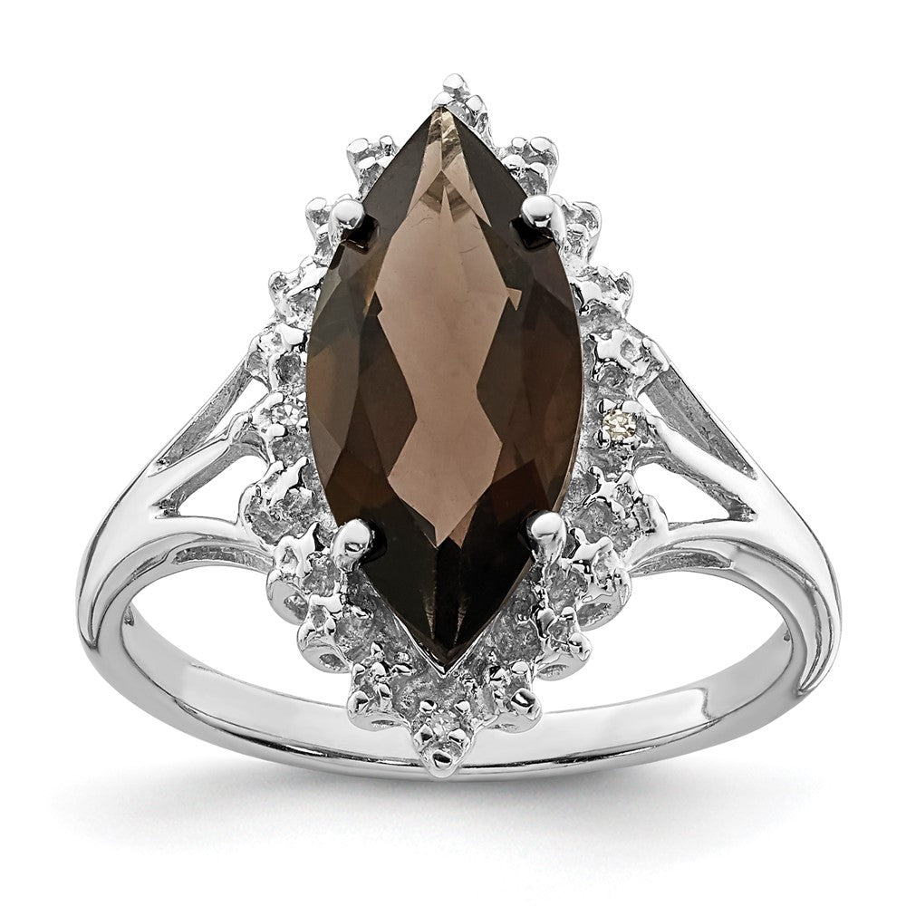 Sterlingsilber Rhodium Rauch Quarz Diamant Ring