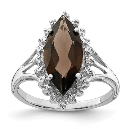 Sterlingsilber Rhodium Rauch Quarz Diamant Ring