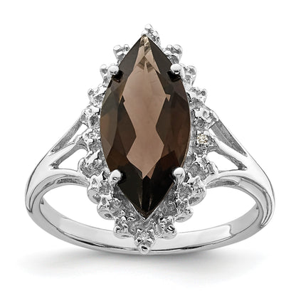 Sterlingsilber Rhodium Rauch Quarz Diamant Ring