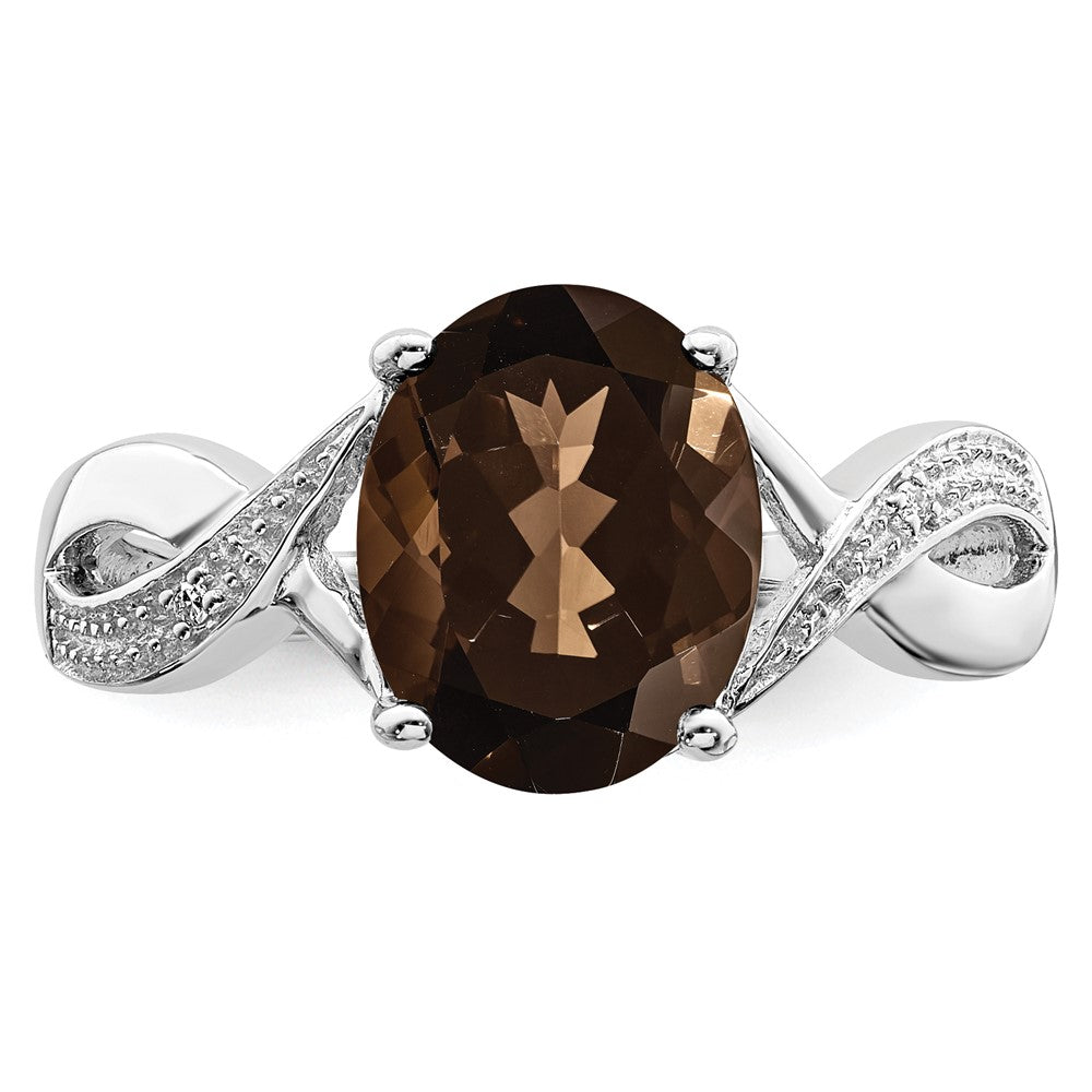 Sterlingsilber Rhodium Rauch Quarz & Diamant Ring