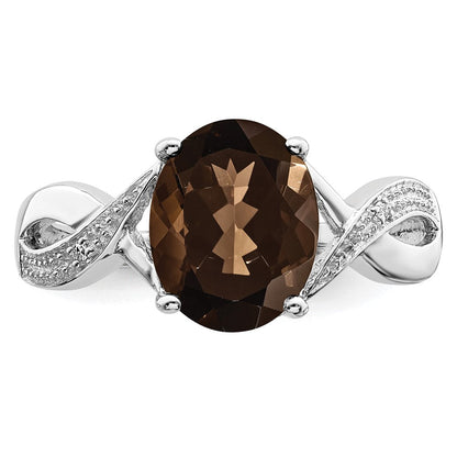 Sterlingsilber Rhodium Rauch Quarz & Diamant Ring