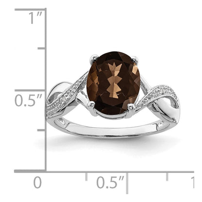 Sterlingsilber Rhodium Rauch Quarz & Diamant Ring