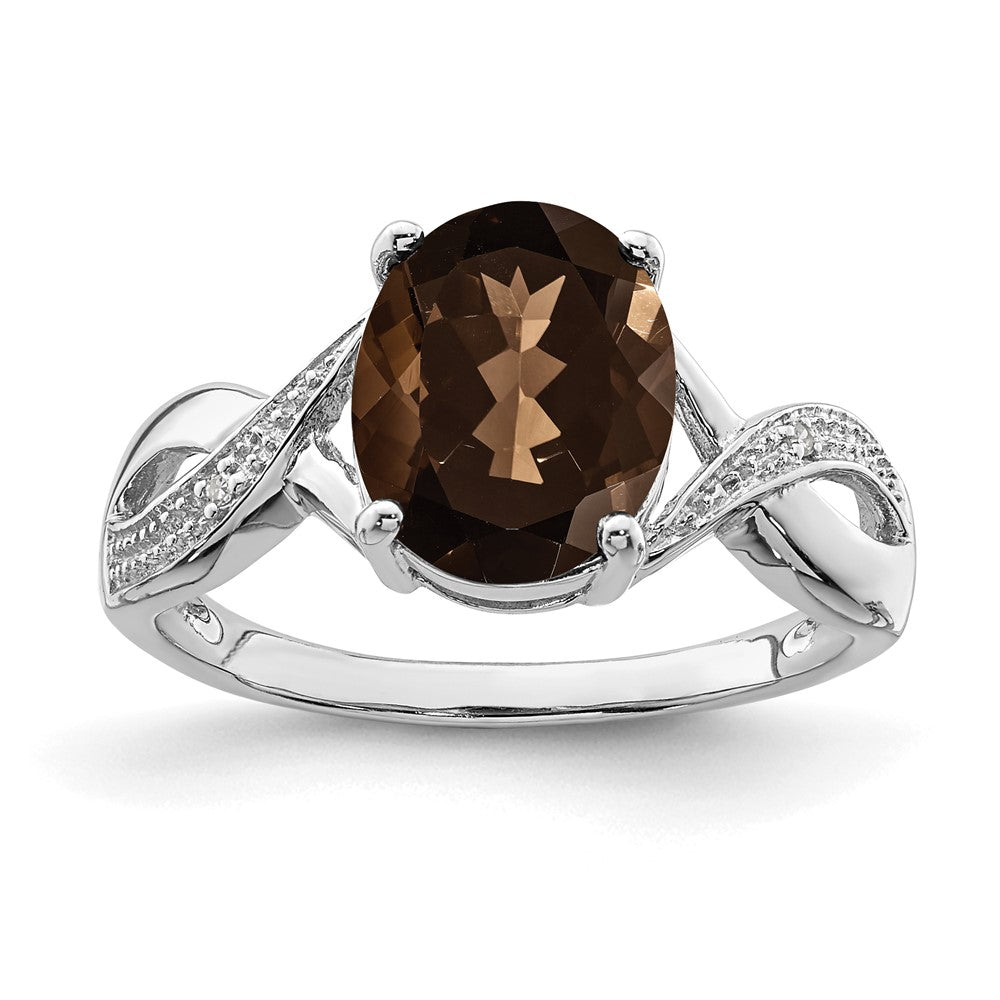 Sterlingsilber Rhodium Rauch Quarz & Diamant Ring
