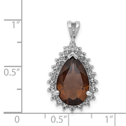 Sterlingsilber Rhodiniert Rauch Quarz und Diamant Tropfen Anhänger
