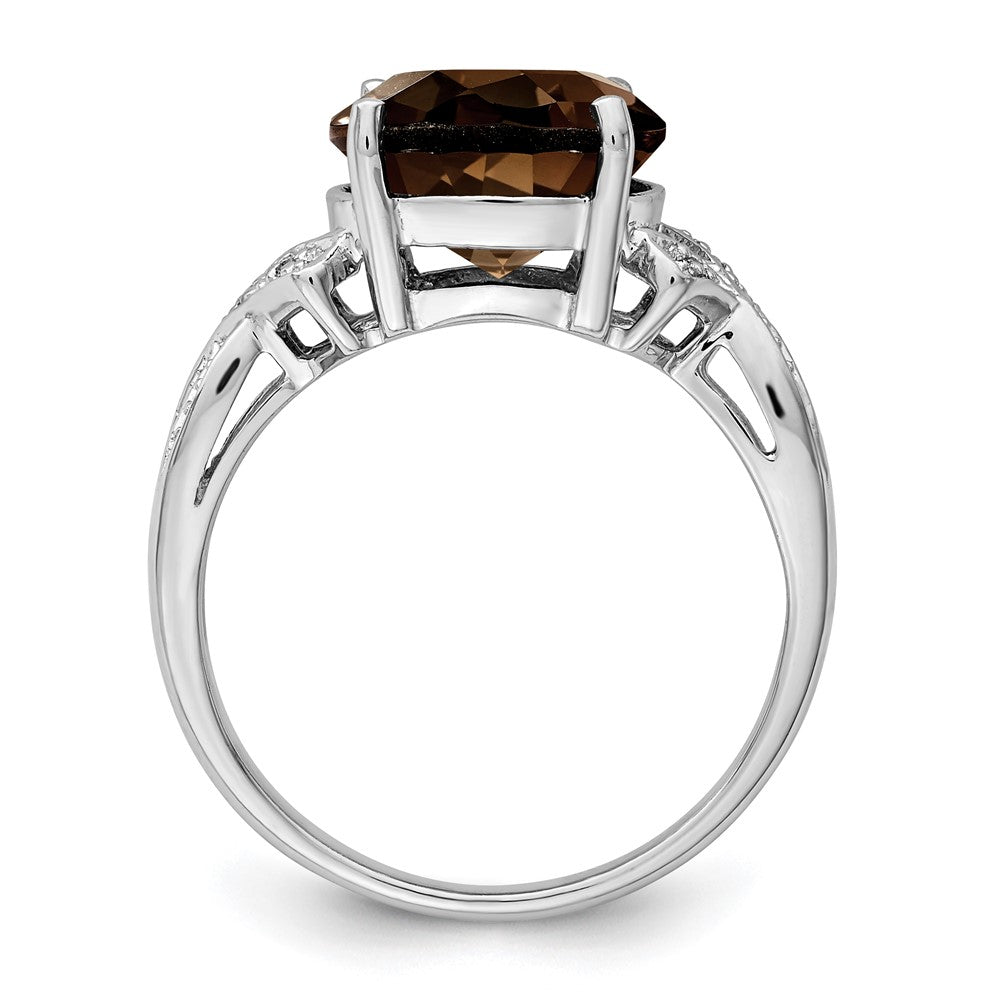 Sterlingsilber Rhodium Rauch Quarz Diamant Ring