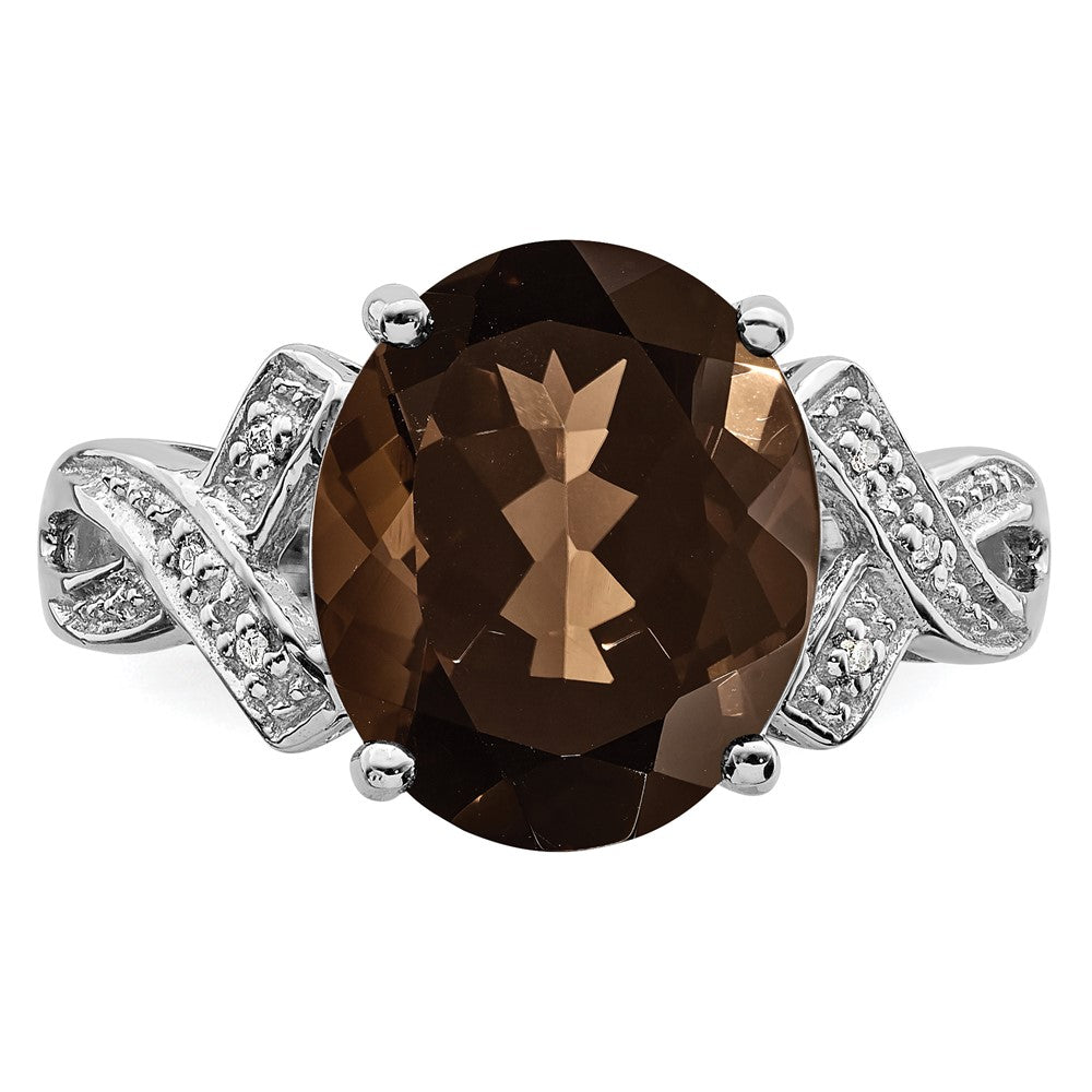 Sterlingsilber Rhodium Rauch Quarz Diamant Ring