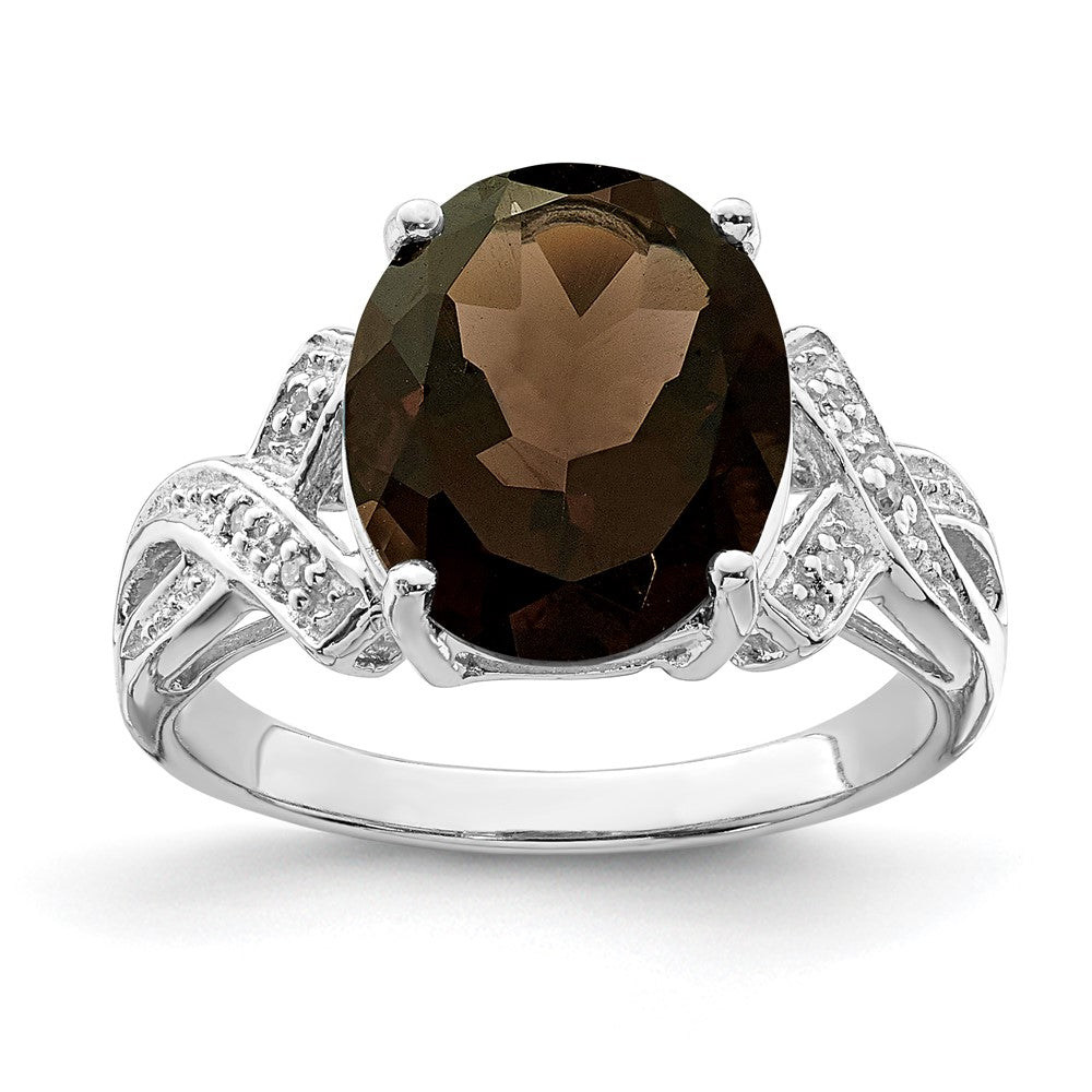 Sterlingsilber Rhodium Rauch Quarz Diamant Ring